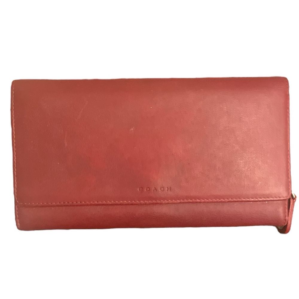 Pre-loved Coach Vintage Trifold Red Glovetanned Leather Wallet